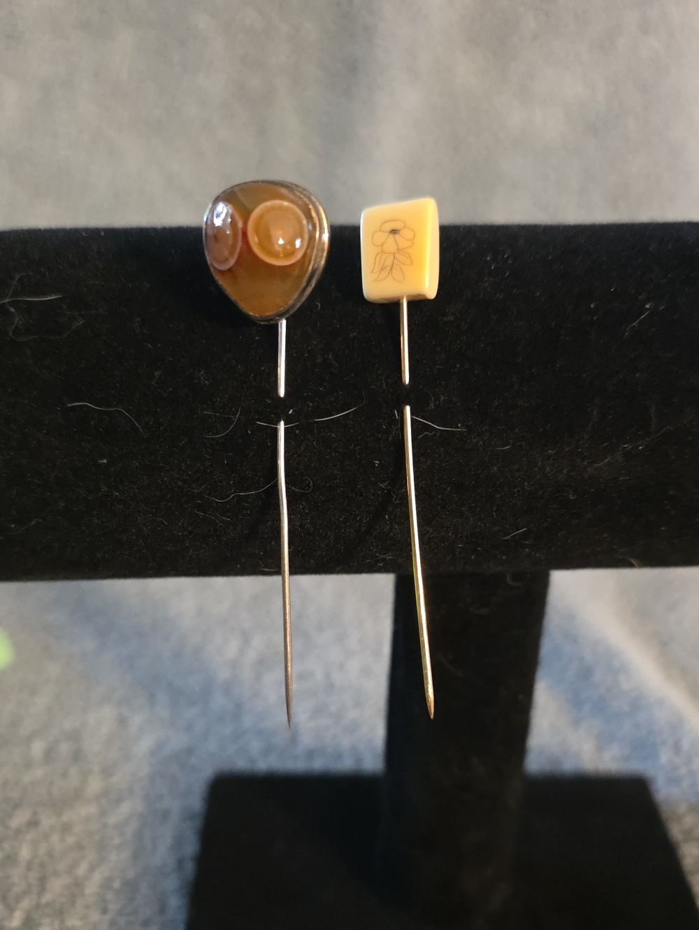 Unbranded Yellow and Brown Glass Stick Pins - Set of 2